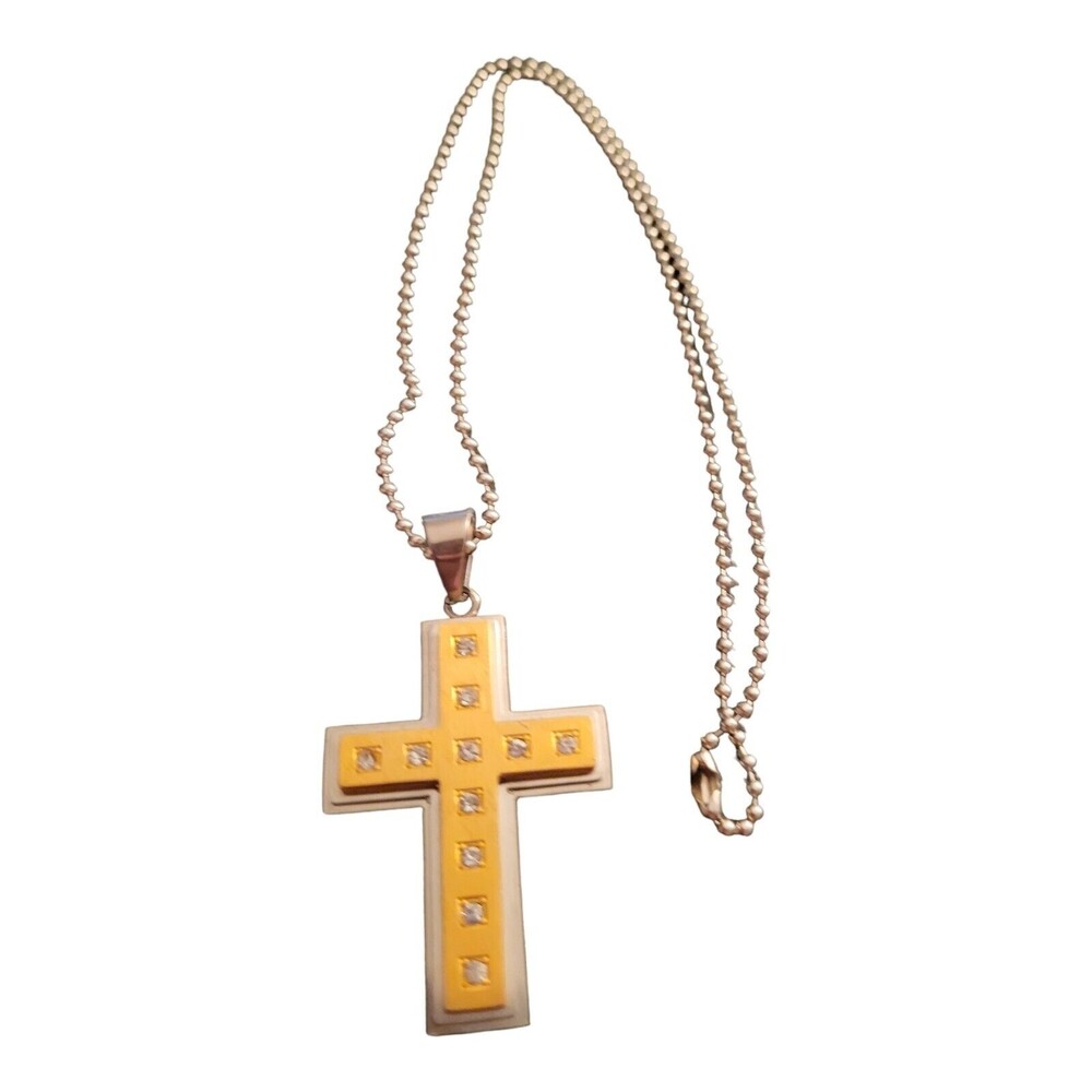Cross With Rhinestones on Silver-Tone Chain 24'' Necklace